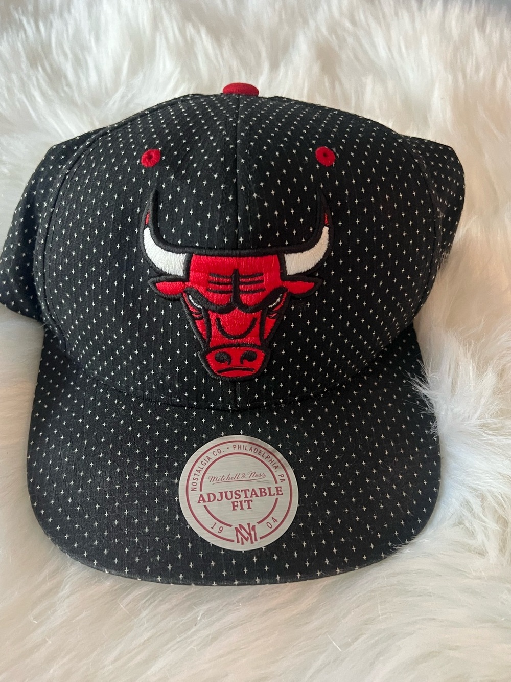 Chicago Bulls Mitchell and Ness Snapback Hat Rare Dotted Pattern All Over